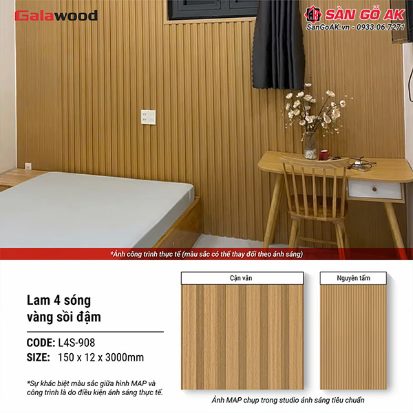 Lam 4 sóng Galawood L4S-908 vân gỗ sồi vàng đậm